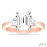 1/2 ctw Emerald Shape Trillion and Round Cut Diamond Semi Mount Engagement Ring in 14K Rose and White Gold